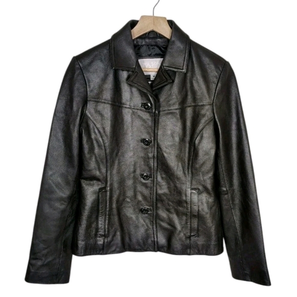 Jackets & Blazers - Wilsons Womens 90s Classic Leather Jacket Size M Black Fitted Minimalist Capsule